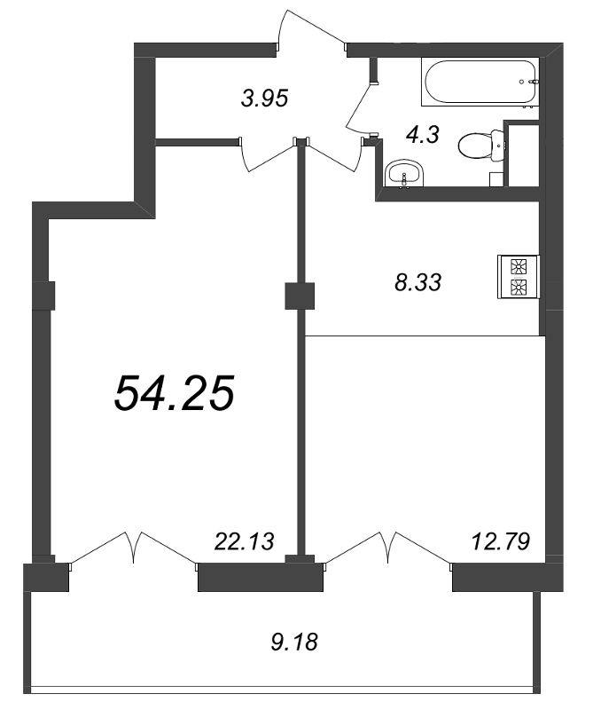 2 ккв (Евро) 54,7 м²