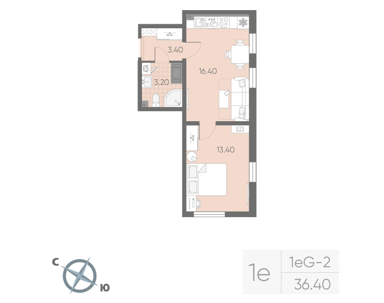 2 ккв (Евро) 36,4 м²
