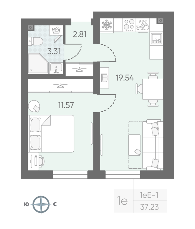 2 ккв (Евро) 37,3 м²