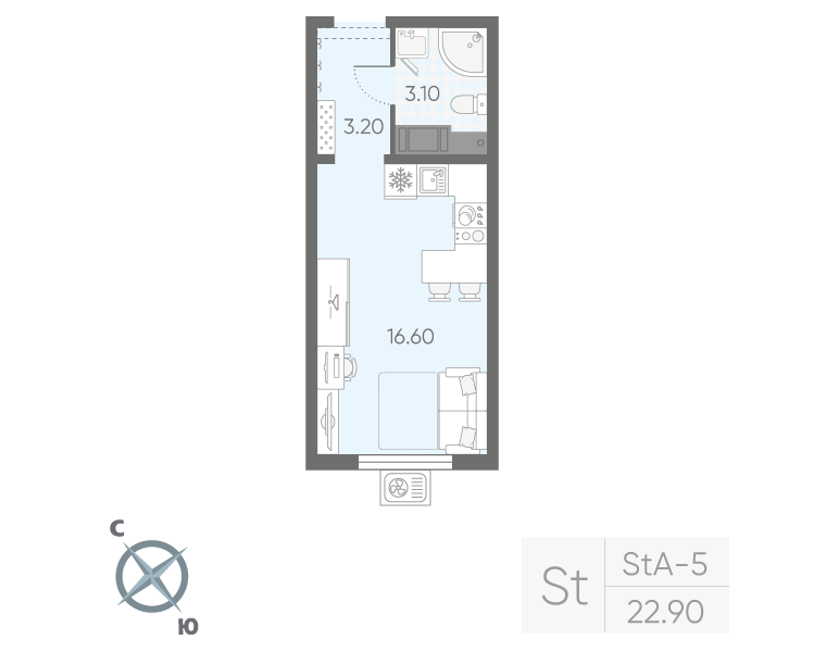 Студия 22,9 м²