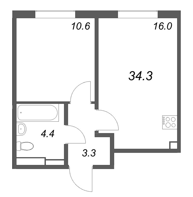 2 ккв (Евро) 34,3 м²
