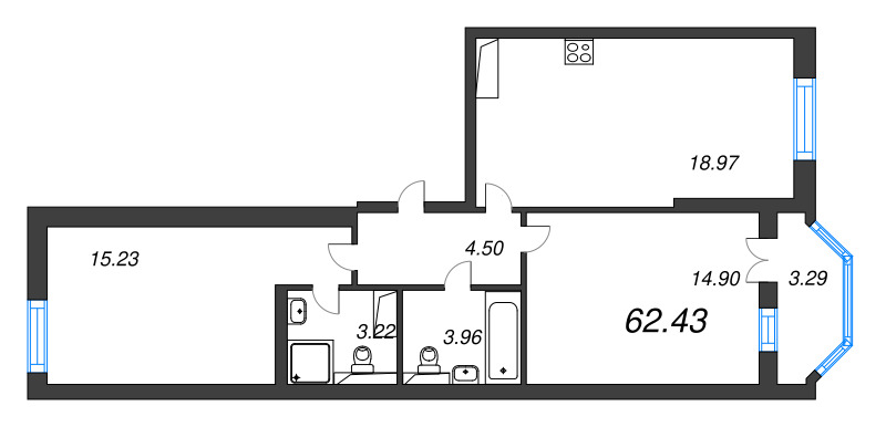 3 ккв (Евро) 62,4 м²