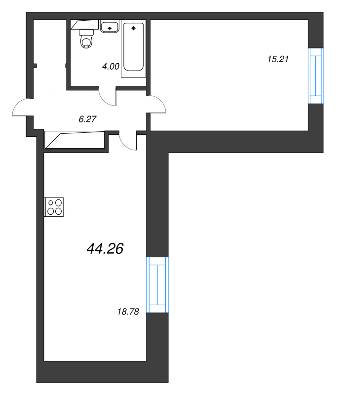 2 ккв (Евро) 44,3 м²