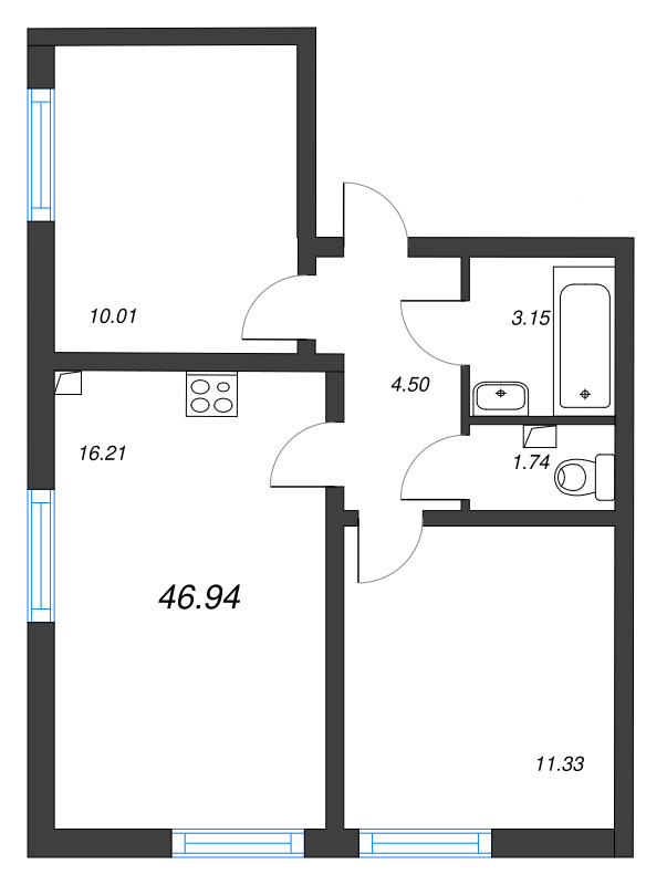 3 ккв (Евро) 46,9 м²