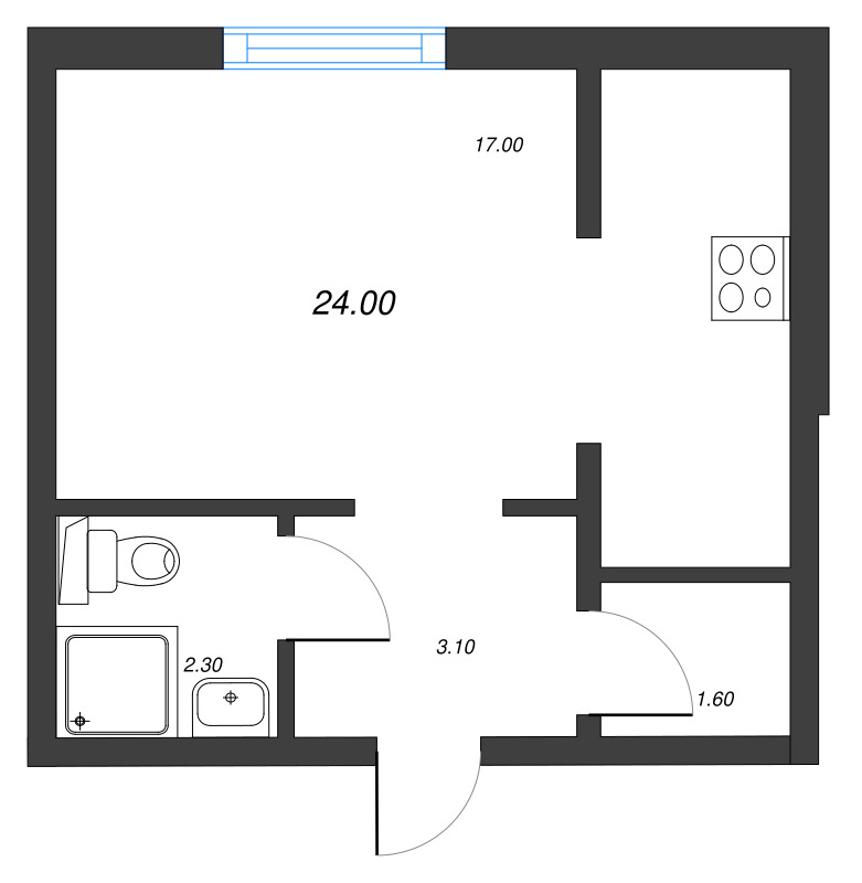 Студия 24 м²