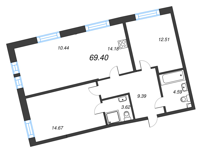 3 ккв (Евро) 69,4 м²