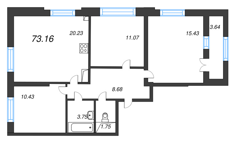 4 ккв (Евро) 73,2 м²