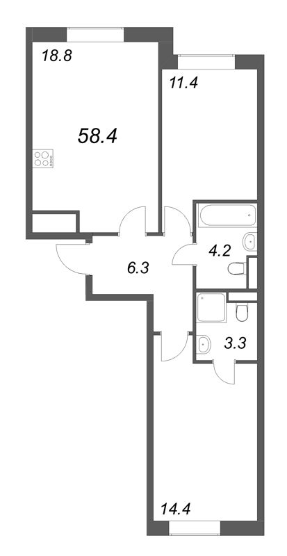 3 ккв (Евро) 58,4 м²