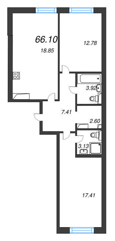 3 ккв (Евро) 66,1 м²