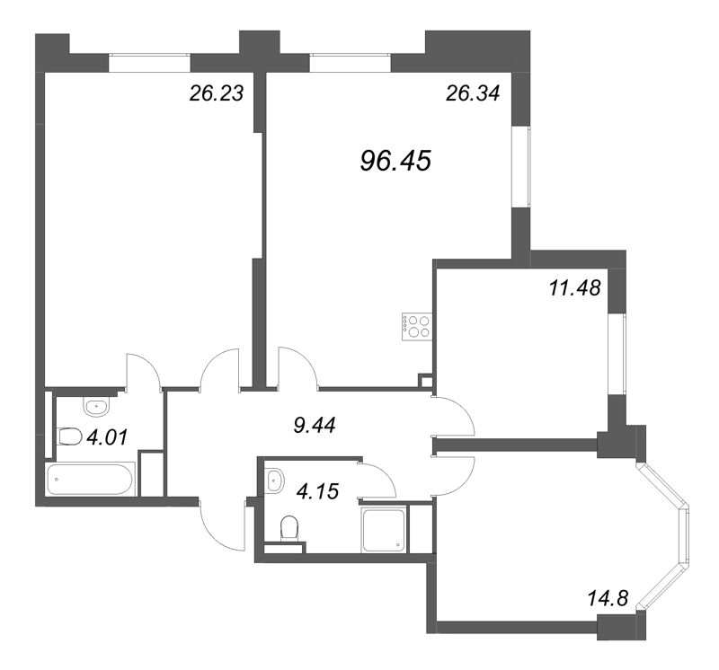 4 ккв (Евро) 96,5 м²