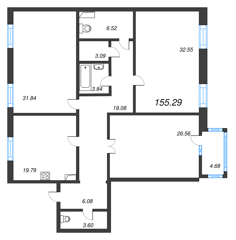 4 ккв (Евро) 155,8 м²