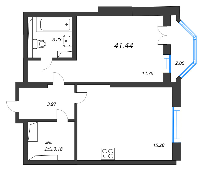 2 ккв (Евро) 41,4 м²