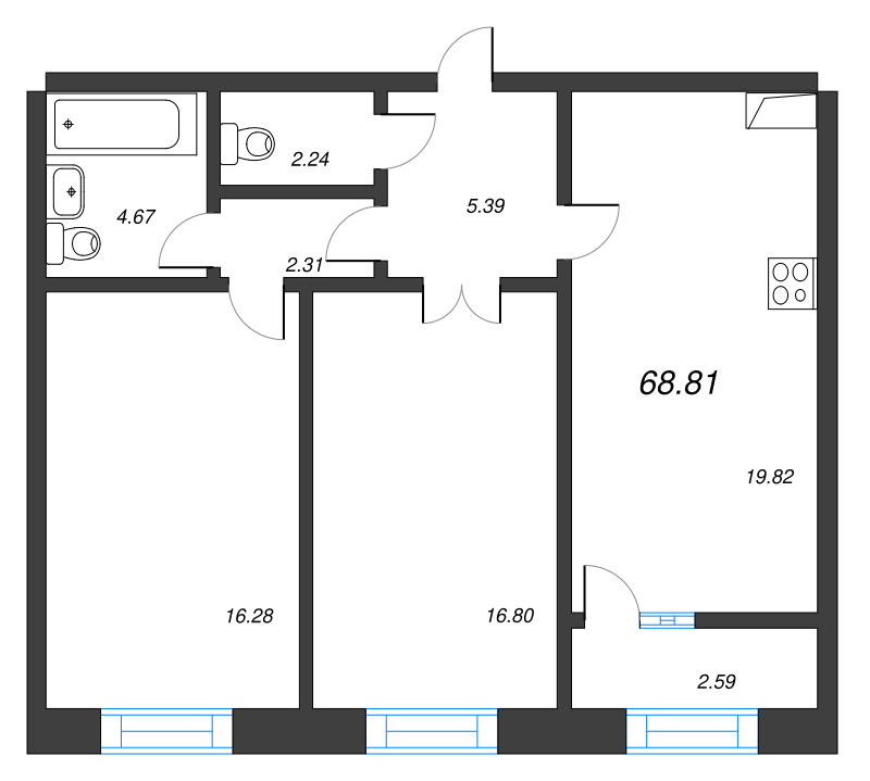 3 ккв (Евро) 69,1 м²
