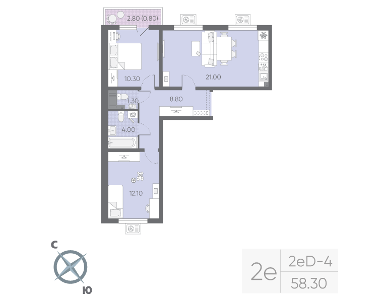 3 ккв (Евро) 58,3 м²