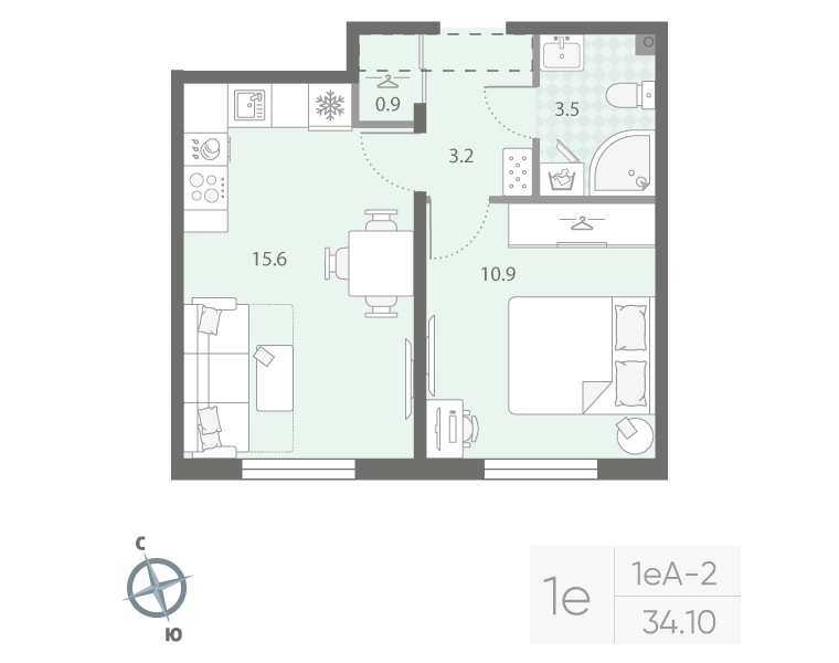2 ккв (Евро) 34,1 м²