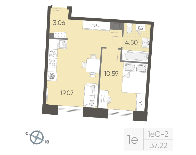2 ккв (Евро) 37,2 м²