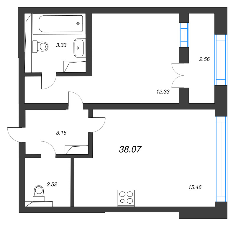 2 ккв (Евро) 38,1 м²
