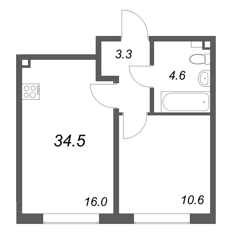 2 ккв (Евро) 34,5 м²