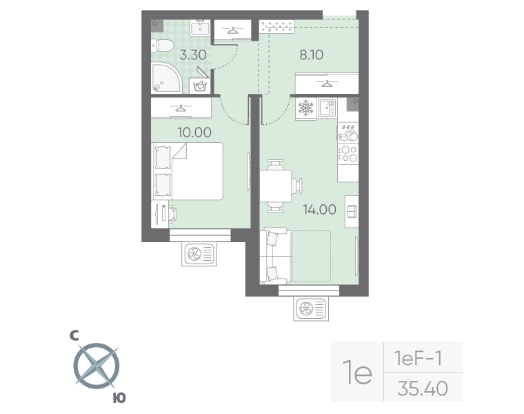 1 ккв 35,4 м²