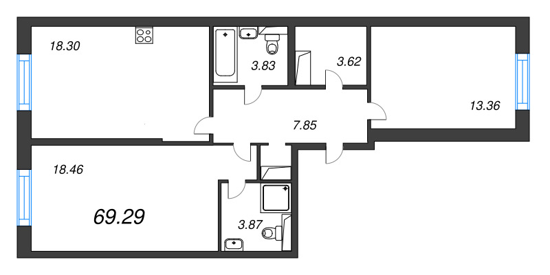 3 ккв (Евро) 69,3 м²