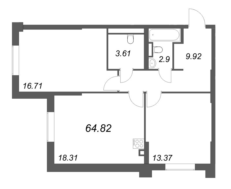3 ккв (Евро) 64,8 м²