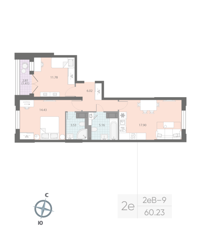 3 ккв (Евро) 60,2 м²
