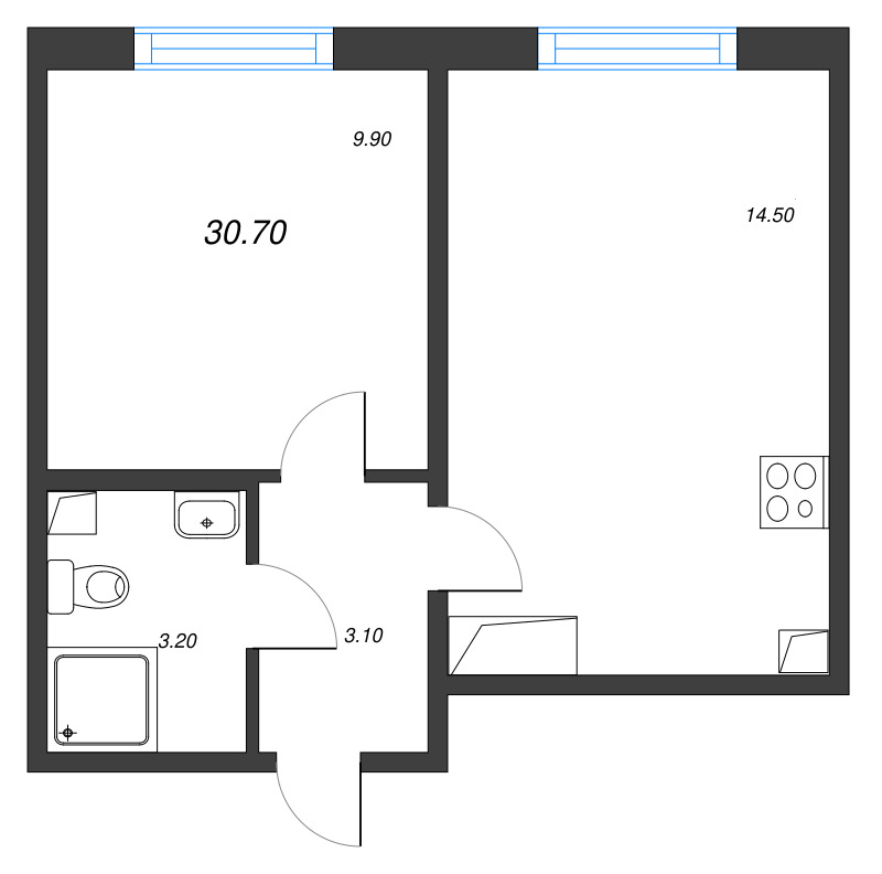 1 ккв 30,7 м²