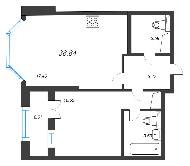 2 ккв (Евро) 38,8 м²
