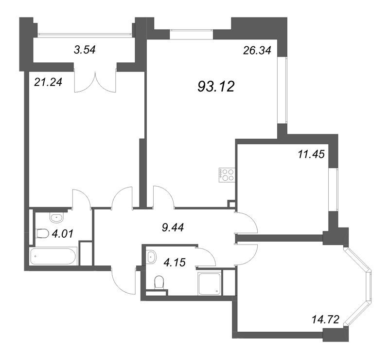 4 ккв (Евро) 93,1 м²