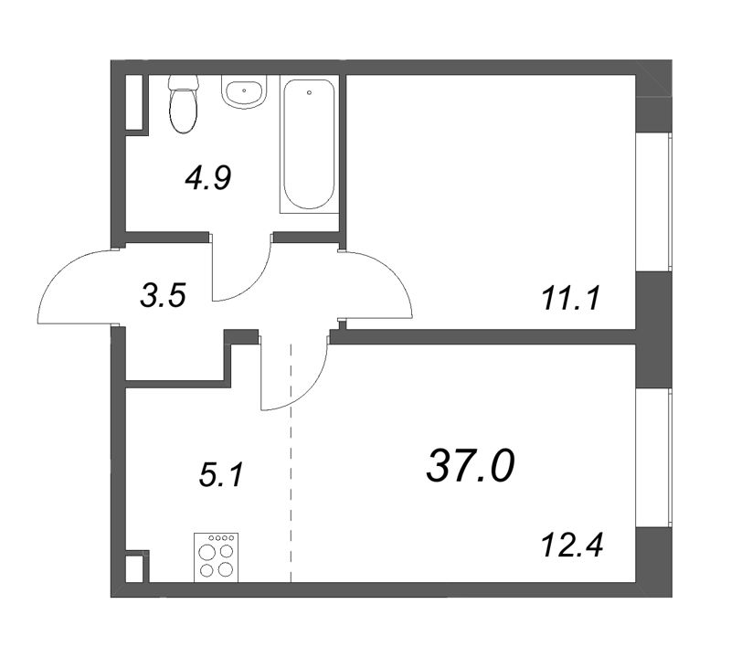 2 ккв (Евро) 37 м²