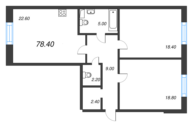 3 ккв (Евро) 78 м²