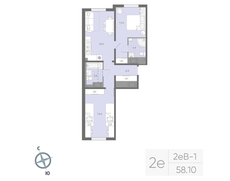 3 ккв (Евро) 58,1 м²