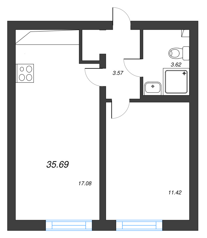 2 ккв (Евро) 35,7 м²