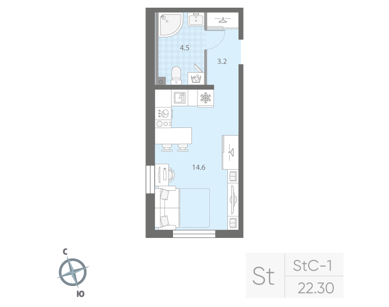 Студия 22,3 м²