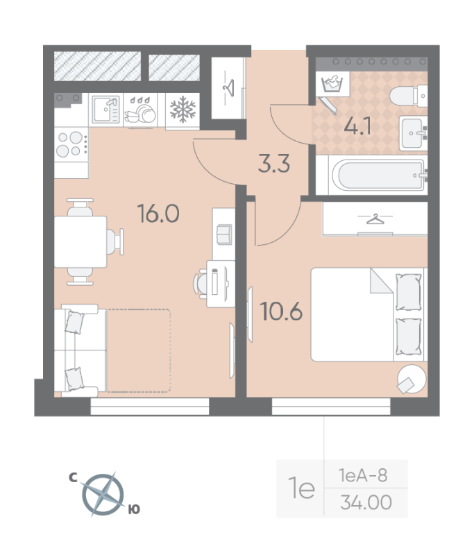 2 ккв (Евро) 34 м²