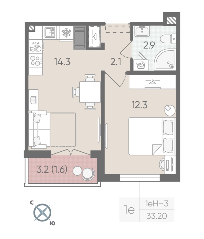 1 ккв 33,2 м²