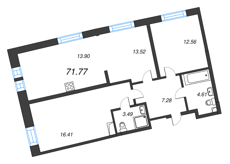 3 ккв (Евро) 71,8 м²