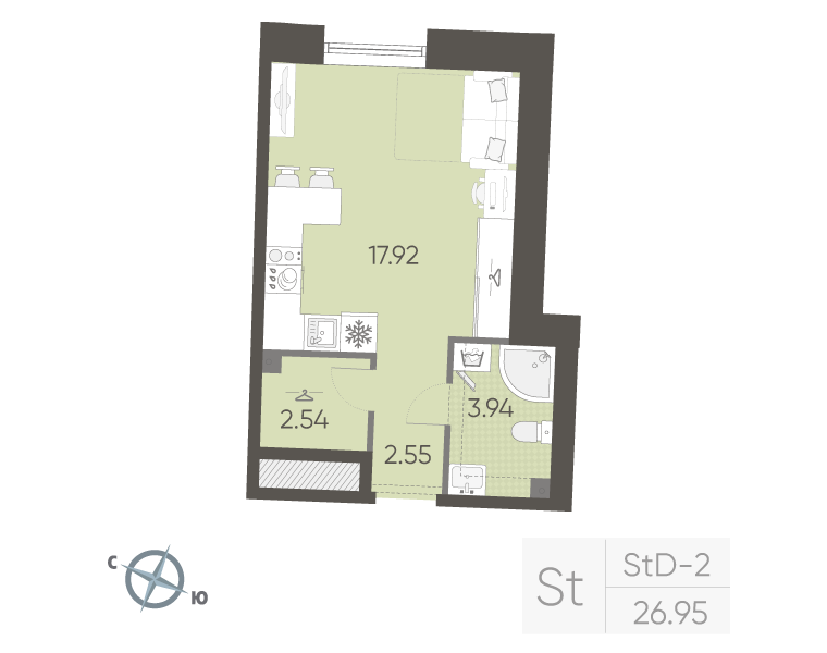 Студия 27 м²