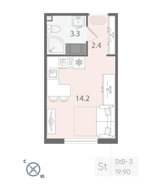 Студия 19,9 м²