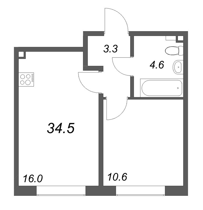 2 ккв (Евро) 34,5 м²