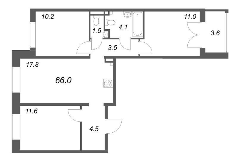 4 ккв (Евро) 66 м²