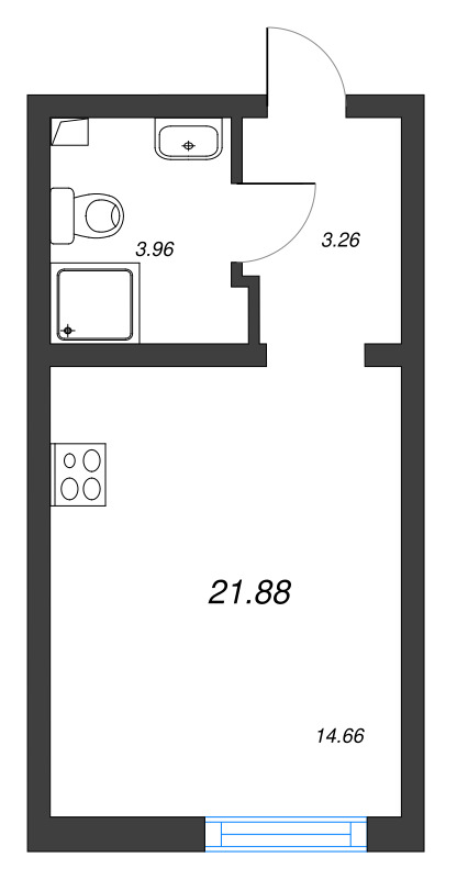 Студия 21,9 м²