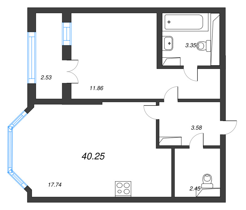 2 ккв (Евро) 40,3 м²