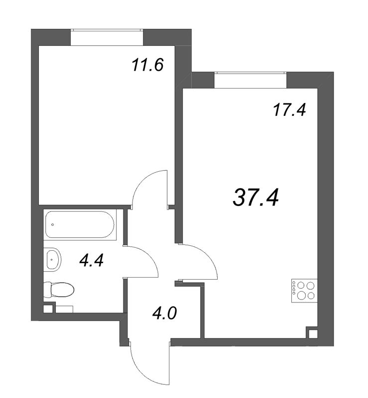2 ккв (Евро) 37,4 м²