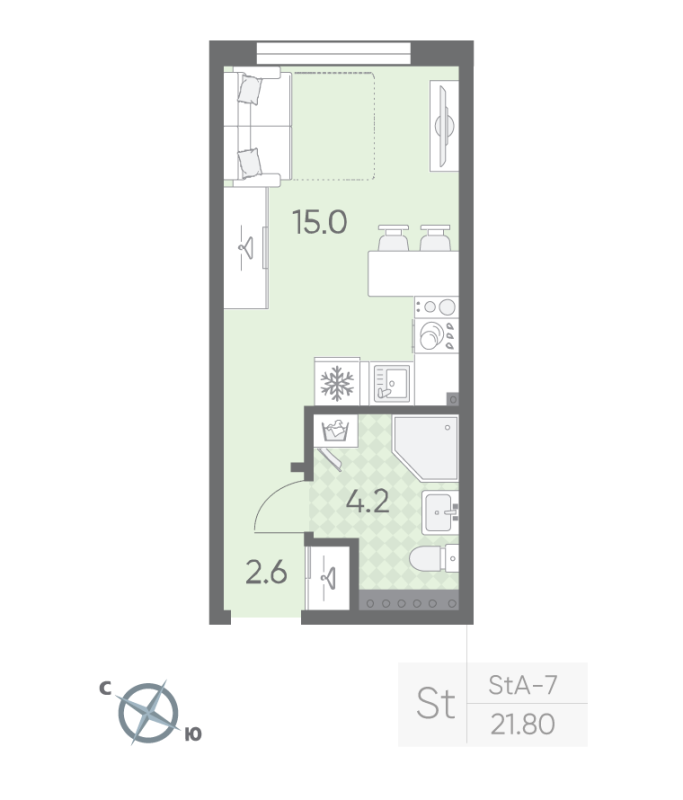 Студия 21,8 м²