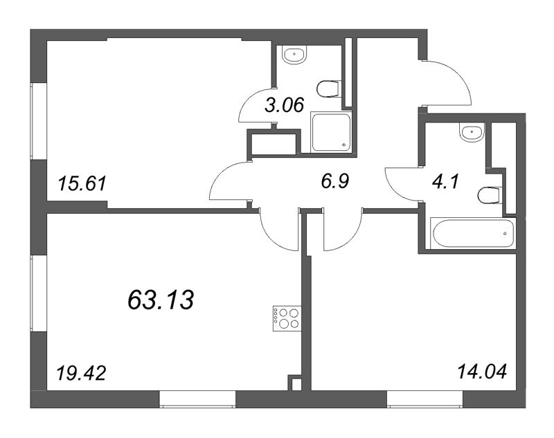 3 ккв (Евро) 63,1 м²