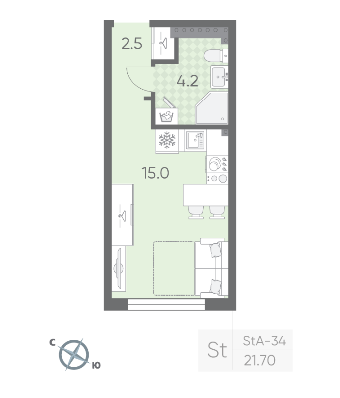 Студия 21,7 м²