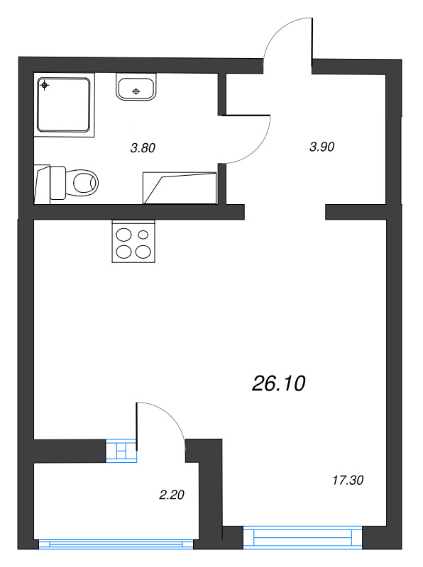 Студия 26,1 м²
