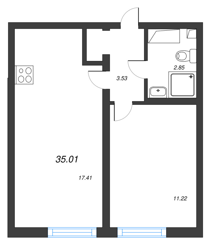 2 ккв (Евро) 35 м²