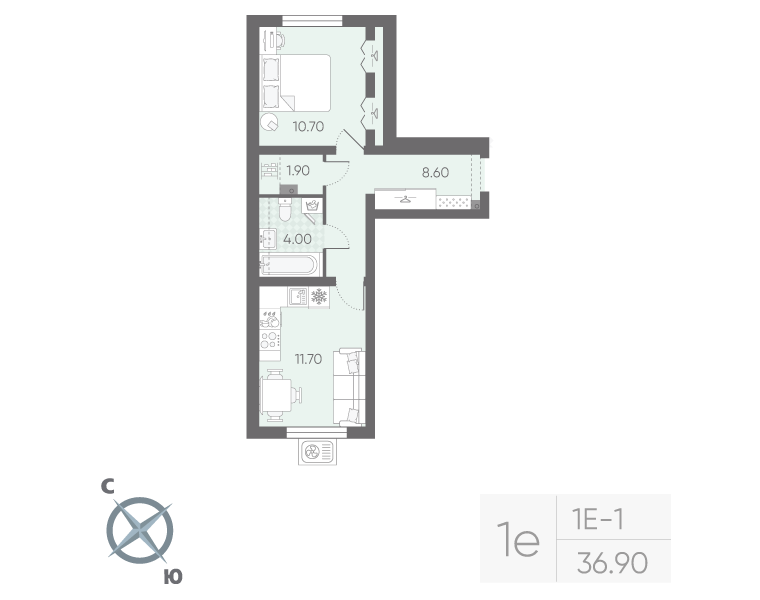 1 ккв 36,9 м²